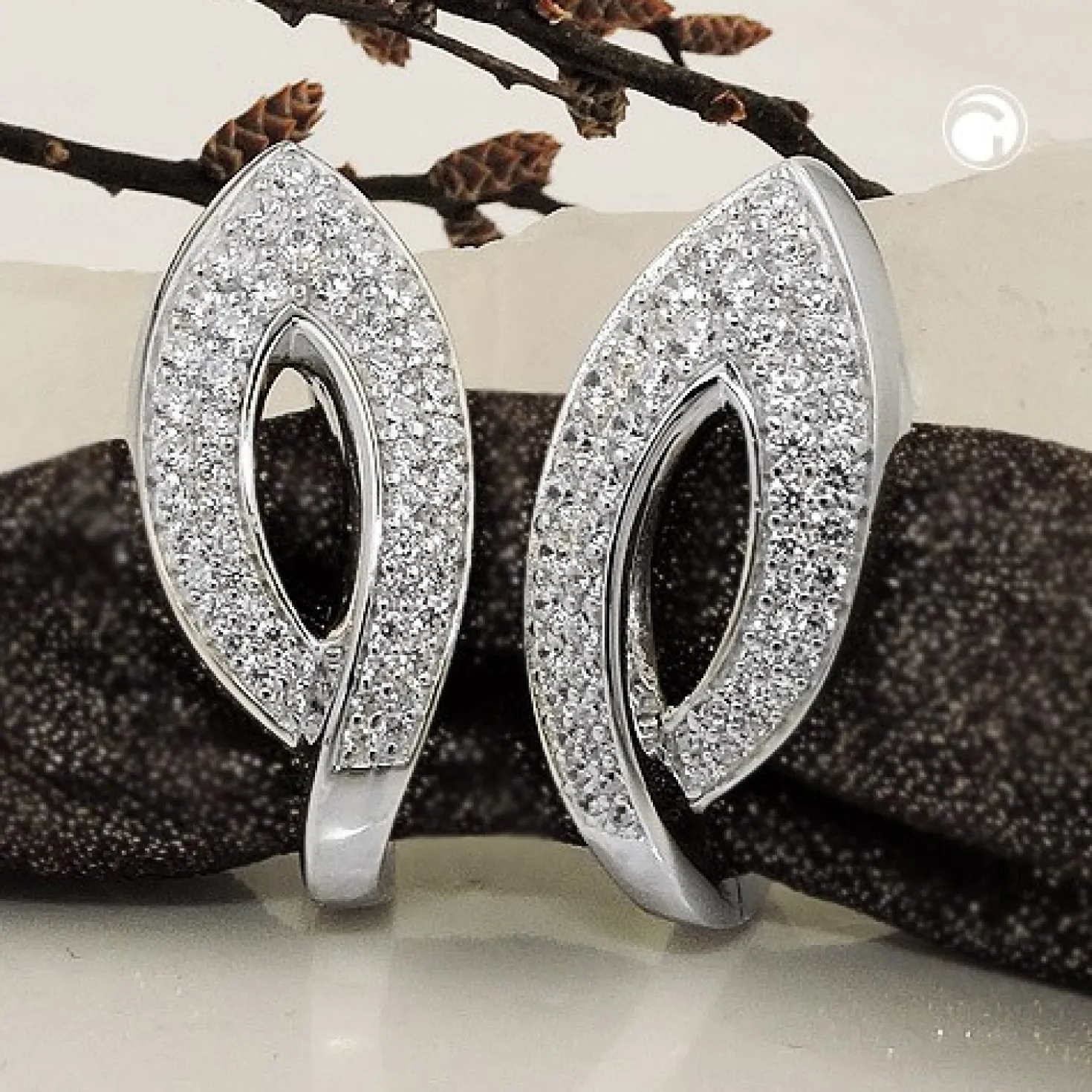 Ohrringe Creolen 26x11mm mit Zirkonia 925 Silber rhodiniert Ohrschmuck