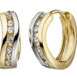 Ohrringe Creolen 13,5x4mm Zirkonia 333 Gold Gelbgold gewellt Ohrschmuck Damen