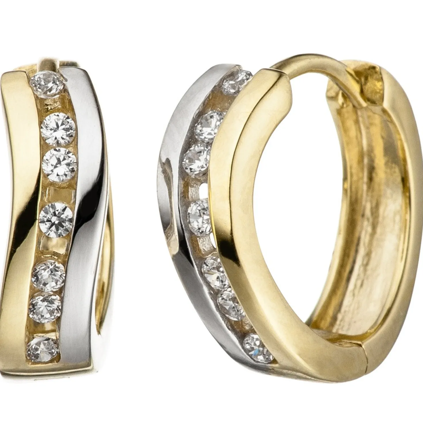 Ohrringe Creolen 13,5x4mm Zirkonia 333 Gold Gelbgold gewellt Ohrschmuck Damen