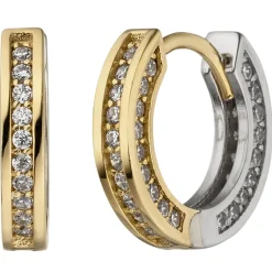 Ohrringe Creolen 13,4x2,5mm 56 Zirkonia 333 Gold gelb/weiß bicolor Ohrschmuck
