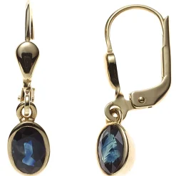 Ohrringe 585 Gold Gelbgold blaue Safire Saphire oval Ohrhänger Boutons