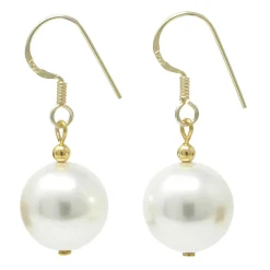 Ohrringe Kugel-Ohrhänger Muschelkernperlen 14mm 925 Silber vergoldet, creme-weiß