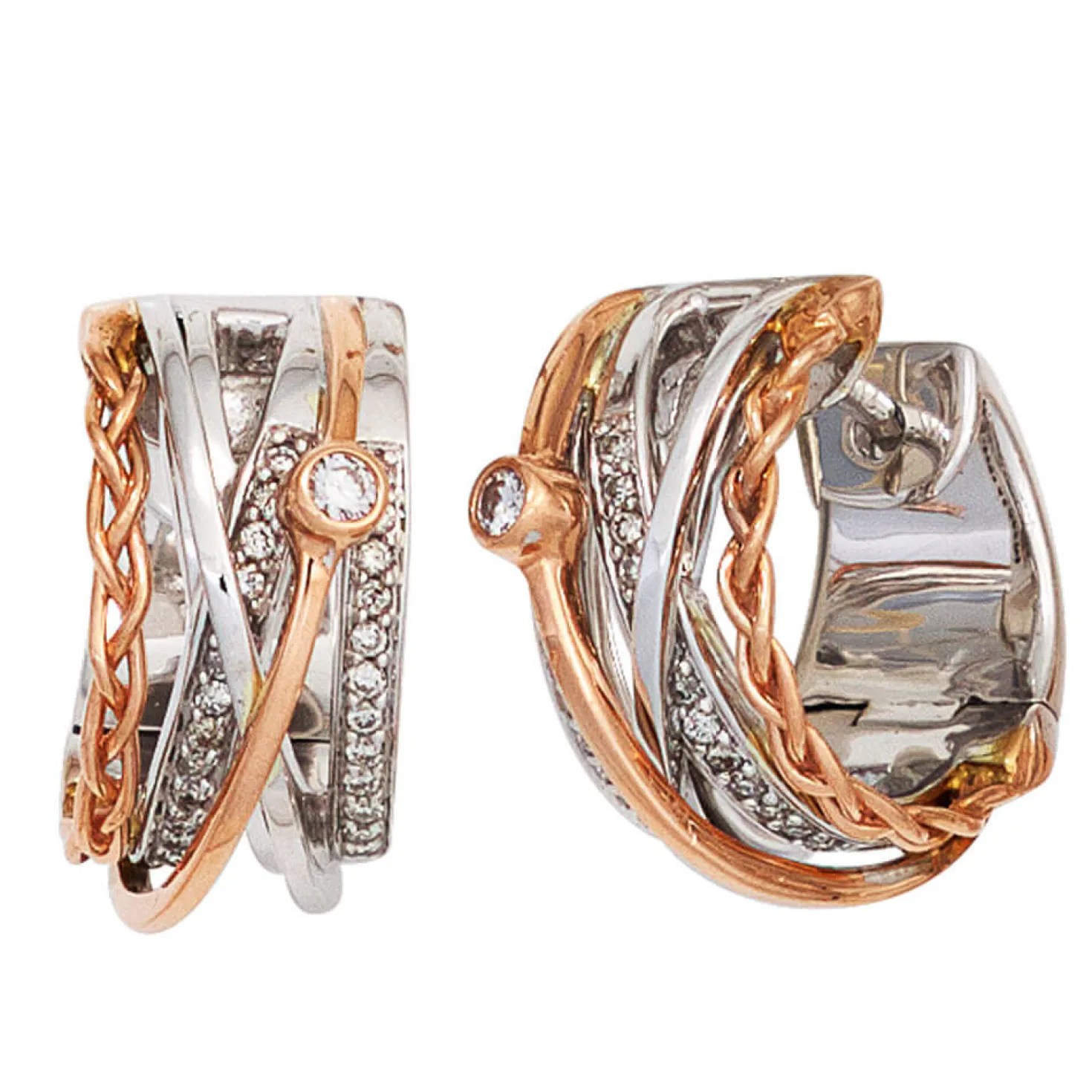 Ohrringe 14,9mm Creolen mit 52 Diamanten 0.24Ct 585 Gold weiß/rot