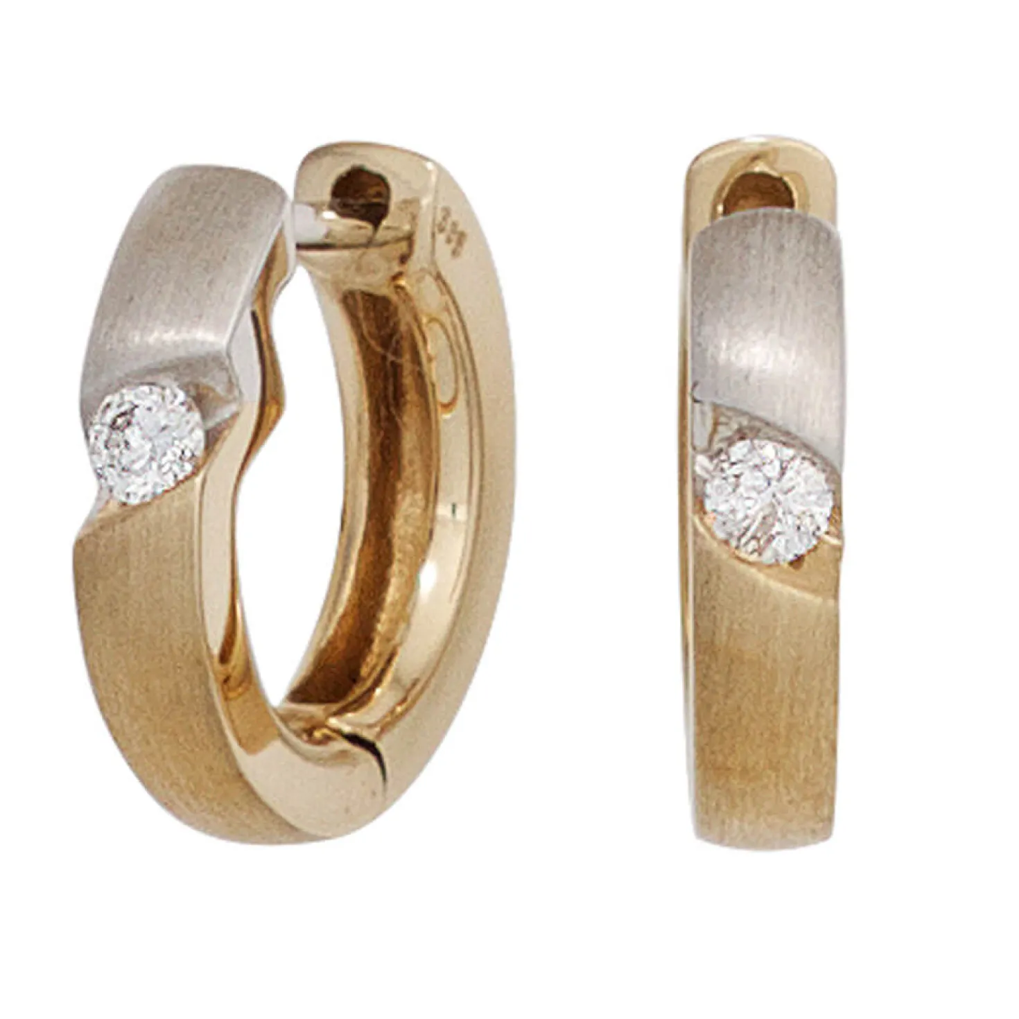 Ohrringe 12,7mm Creolen mit Diamanten 0.07Ct W/P1 585 Gold Gelbgold Goldohrringe