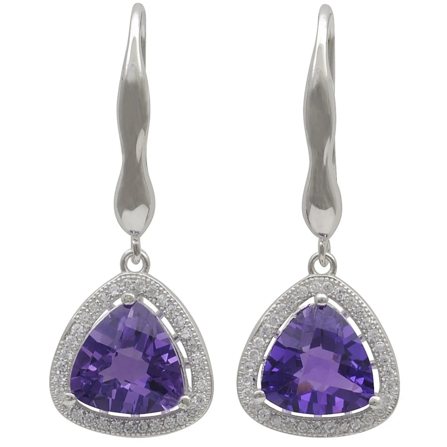 Ohrringe Ohrhänger Amethyst lila violett & Zirkonia rundum 925 Silber Damen