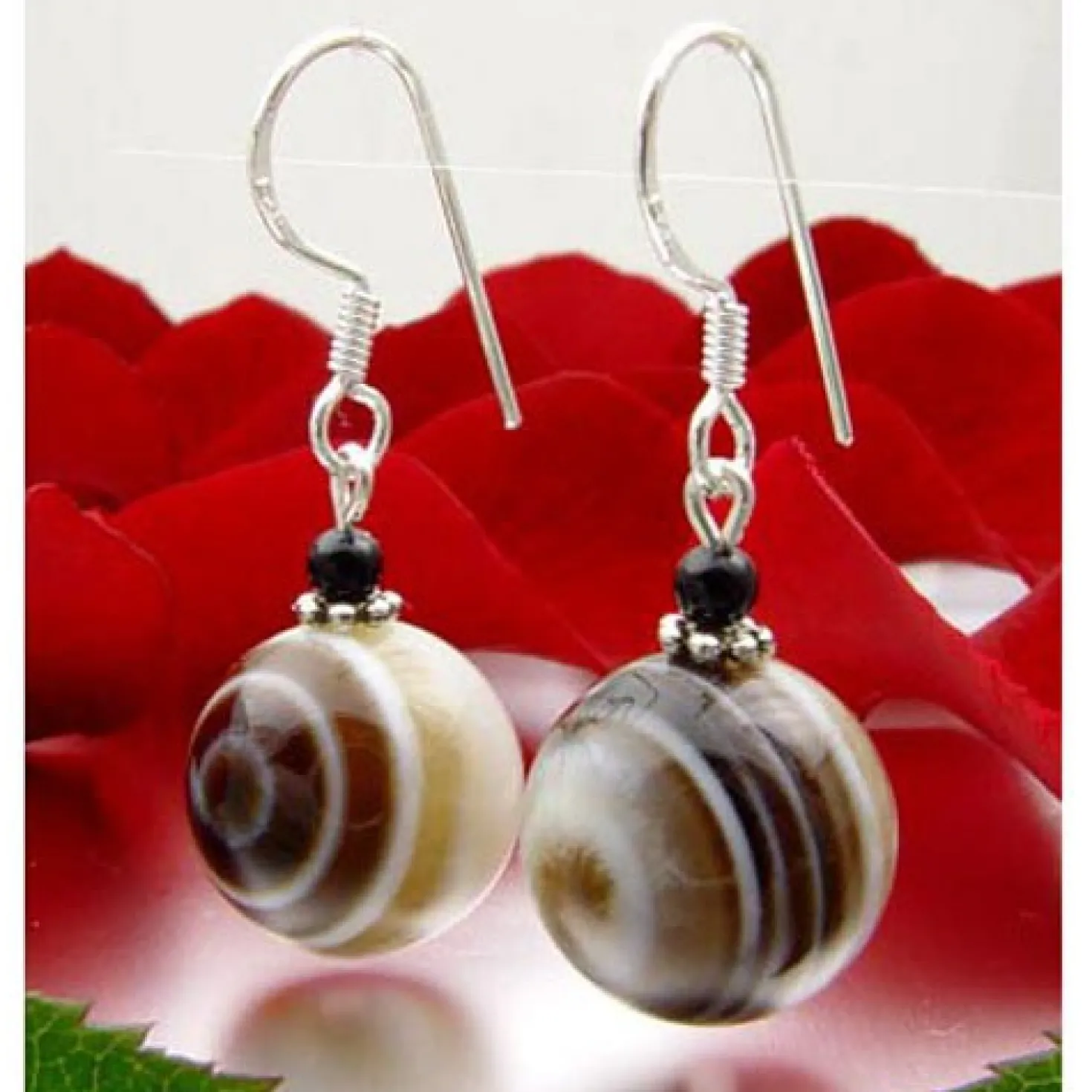 Ohrringe Ohrhänger aus Augenachat & Onyx & 925 Silber, Ø14mm