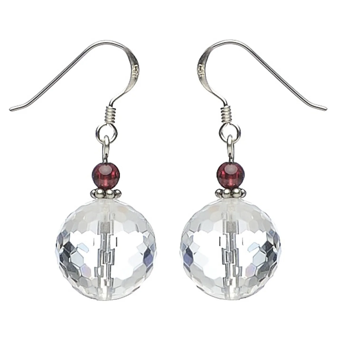 Ohrringe Ohrhänger aus Bergkristall & Granat, 925 Silber, Damen