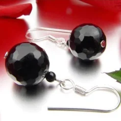 Ohrringe Ohrhänger aus echtem Onyx & 925er Silber, 12mm, schwarz