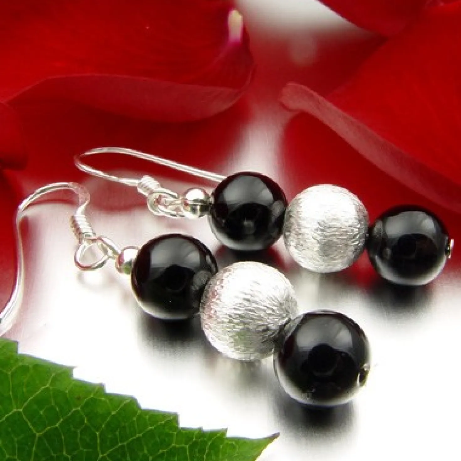Ohrringe Ohrhänger aus echtem Onyx & 925er Silber, schwarz