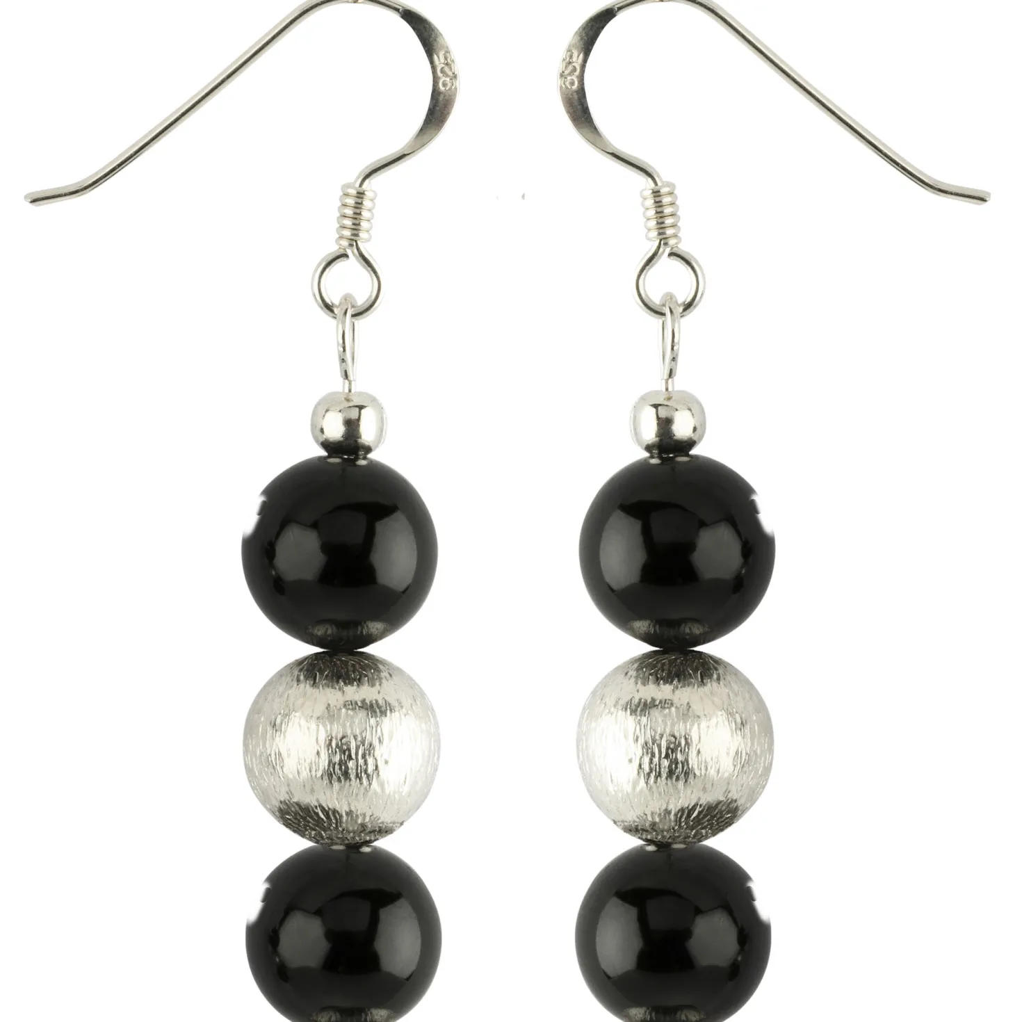 Ohrringe Ohrhänger aus echtem Onyx & 925er Silber, schwarz