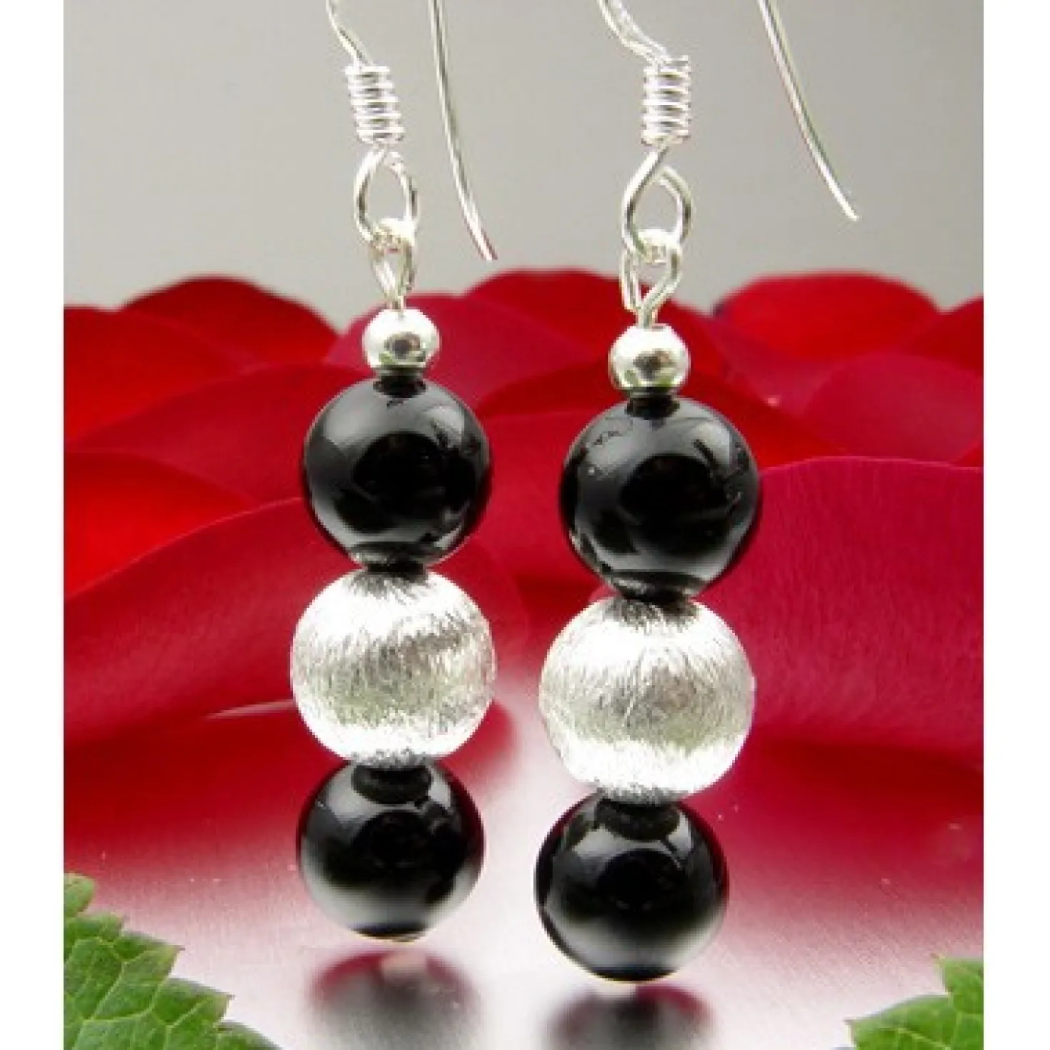 Ohrringe Ohrhänger aus echtem Onyx & 925er Silber, schwarz