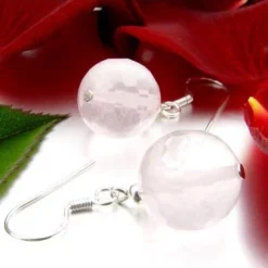 Ohrringe Ohrhänger aus echtem Rosenquarz & 925 Silber, Ø14mm, rosè