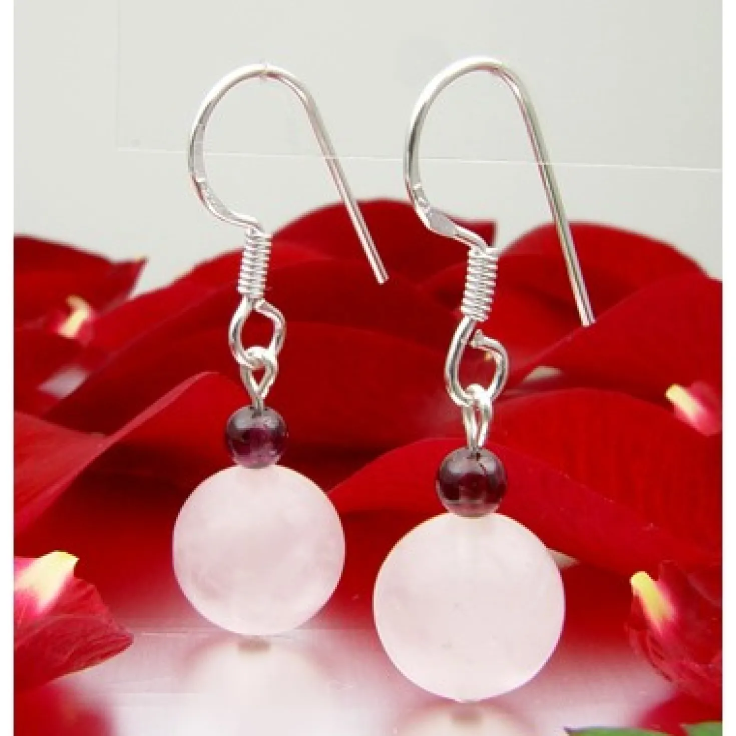 Ohrringe, Ohrhänger aus echten Rosenquarz & Granat & 925 Silber rose dunkelrot