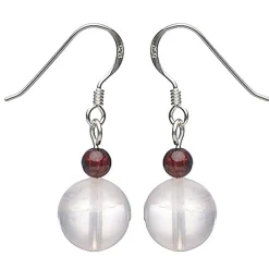 Ohrringe, Ohrhänger aus echten Rosenquarz & Granat & 925 Silber rose dunkelrot
