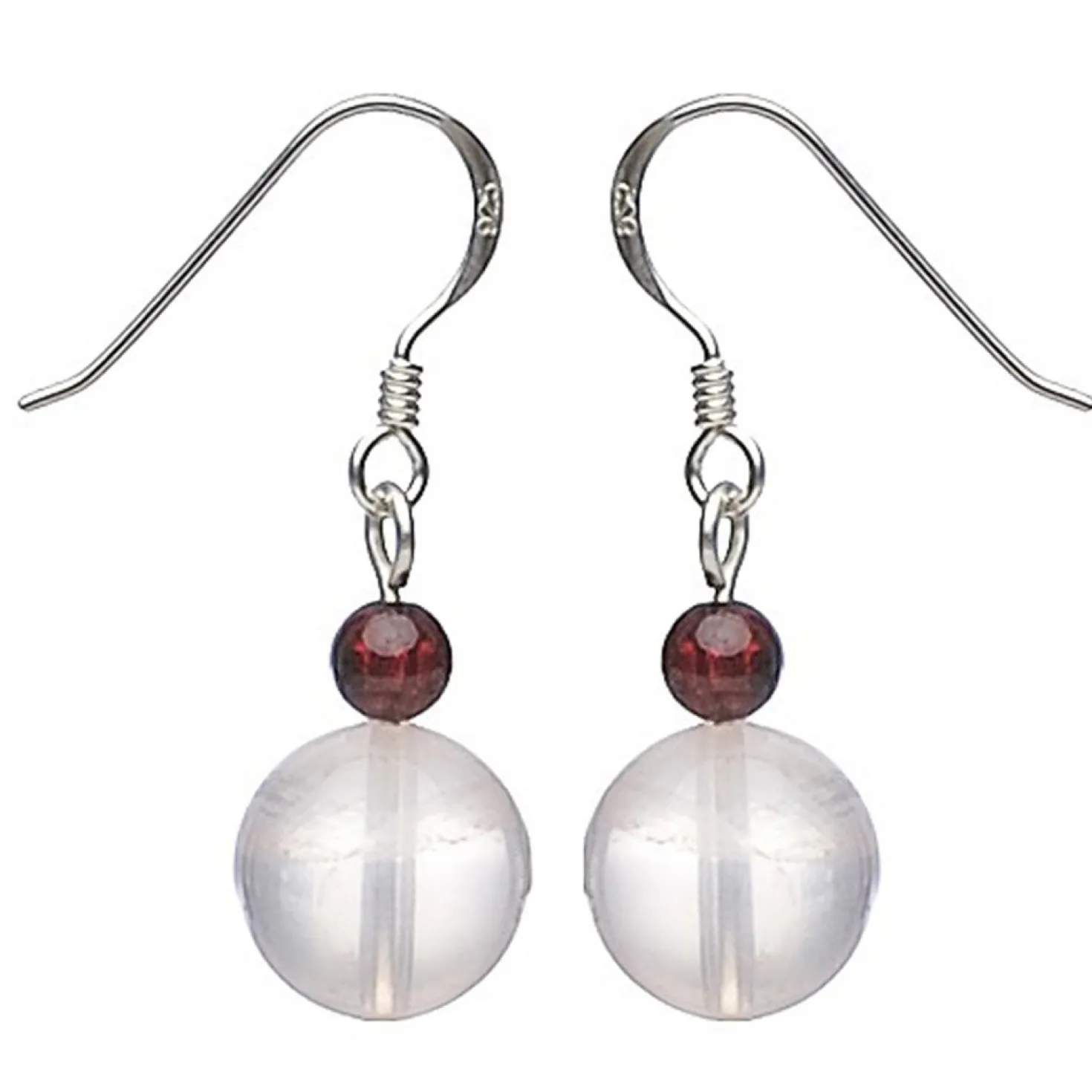 Ohrringe, Ohrhänger aus echten Rosenquarz & Granat & 925 Silber rose dunkelrot