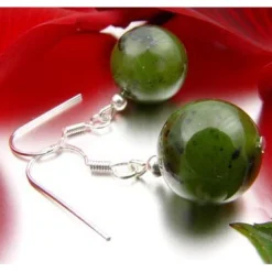 Ohrringe Ohrhänger aus echter Jade & 925er Silber, Ø14mm