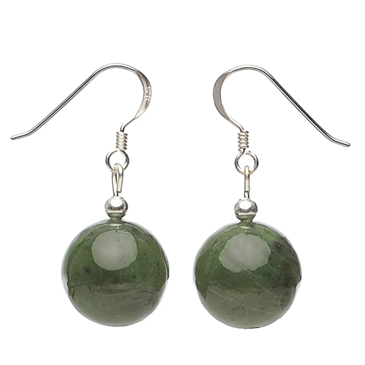 Ohrringe Ohrhänger aus echter Jade & 925er Silber, Ø14mm
