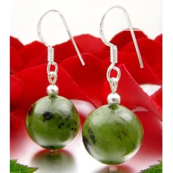 Ohrringe Ohrhänger aus echter Jade & 925er Silber, Ø14mm
