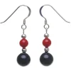 Ohrringe Ohrhänger aus Koralle & Onyx, rot schwarz, 925 Silber, Ohrhaken