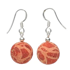 Ohrringe Ohrhänger aus Natur-Koralle mit Poren & Maserung 925 Silber rot-orange