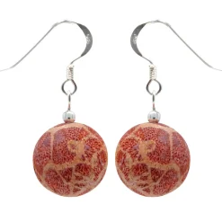 Ohrringe Ohrhänger aus Natur-Koralle mit Poren & Maserung 925 Silber rot-orange