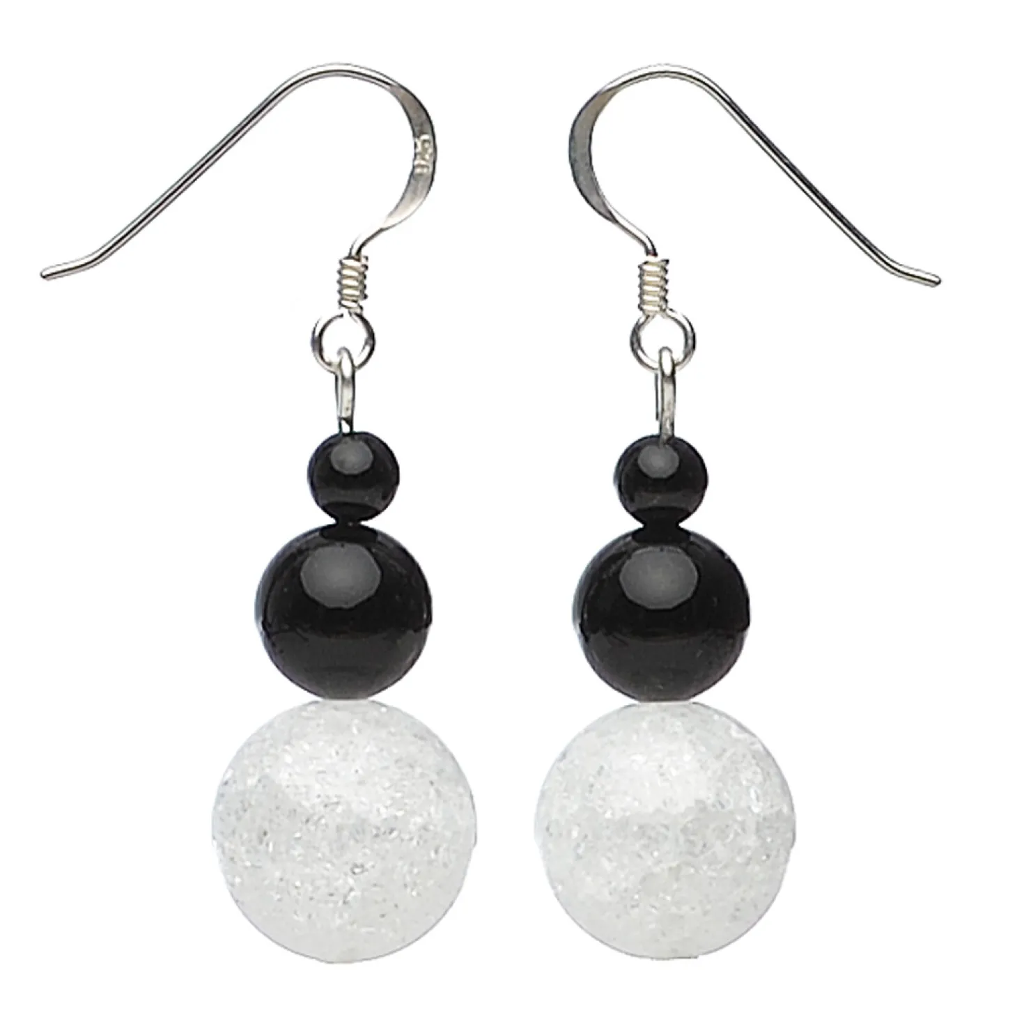 Ohrringe Ohrhänger aus Onyx & Bergkristall, 925 Silber, schwarz-weiß