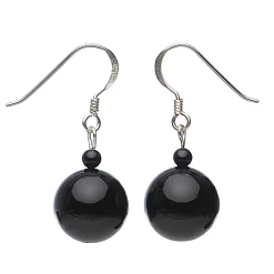 Ohrringe Ohrhänger aus Onyx & 925er Silber schwarz glatt glänzend Ohrschmuck