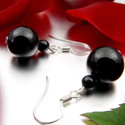 Ohrringe Ohrhänger aus Onyx & 925er Silber schwarz glatt glänzend Ohrschmuck