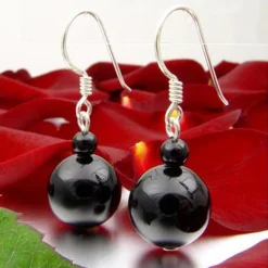 Ohrringe Ohrhänger aus Onyx & 925er Silber schwarz glatt glänzend Ohrschmuck