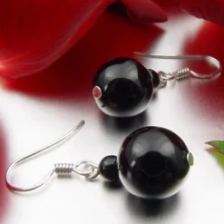 Ohrringe Ohrhänger aus Onyx & 925er Silber schwarz glatt glänzend Ohrschmuck