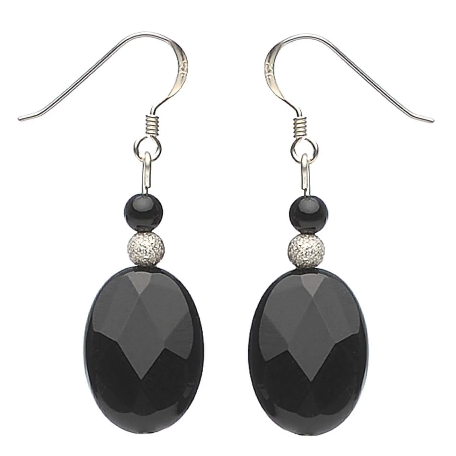 Ohrringe Ohrhänger aus Onyx oval schwarz facettiert & 925 Silber elegant Damen