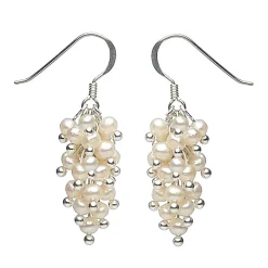 Ohrringe Ohrhänger aus Perlen in Traubenform & 925 Silber, creme-weiß