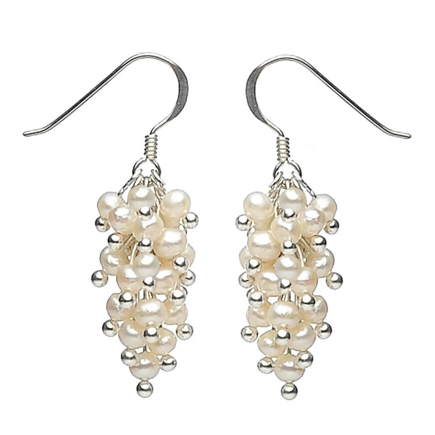 Ohrringe Ohrhänger aus Perlen in Traubenform & 925 Silber, creme-weiß