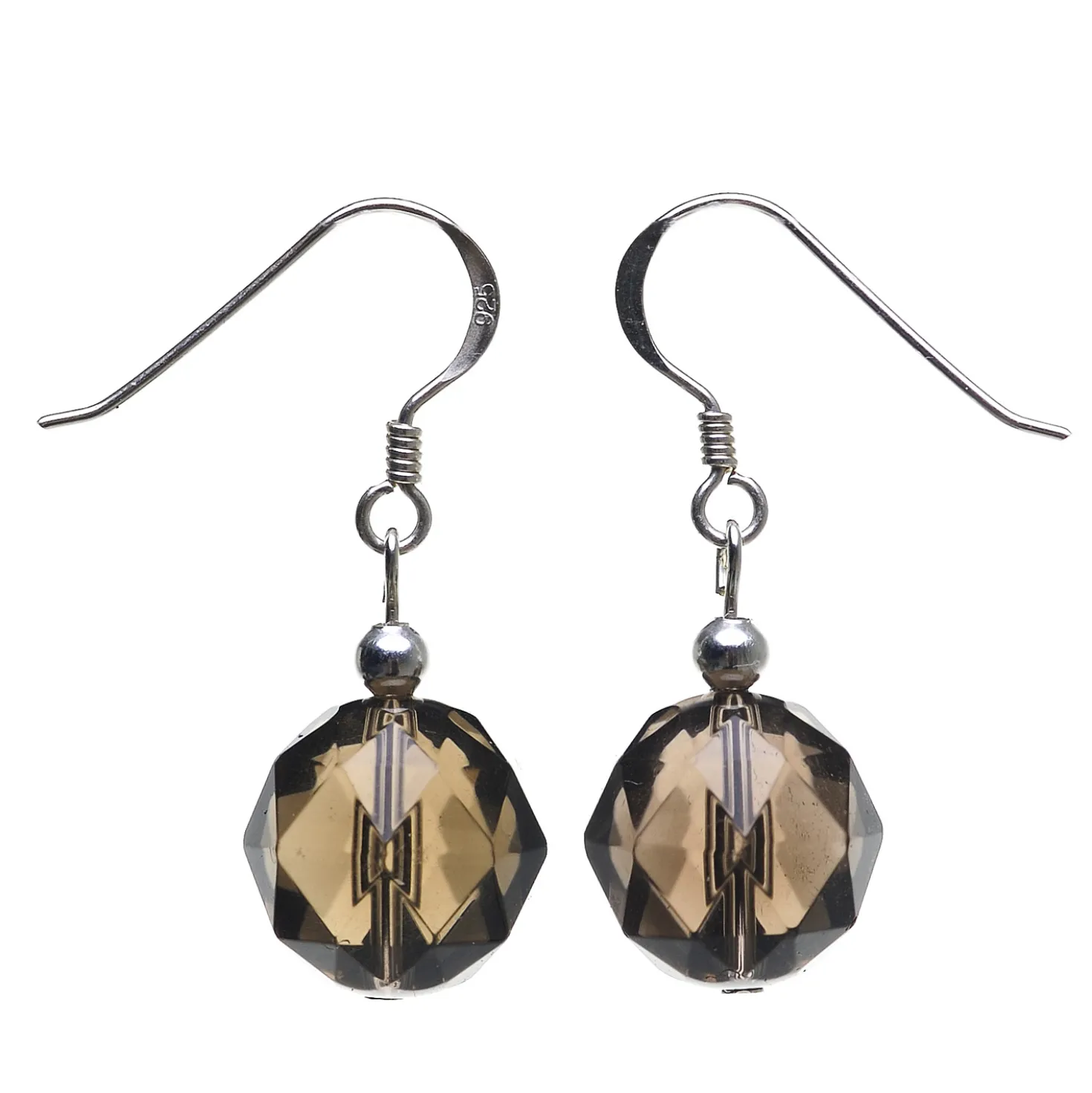 Ohrringe Ohrhänger aus Rauchquarz braun & 925 Silber, facettiert