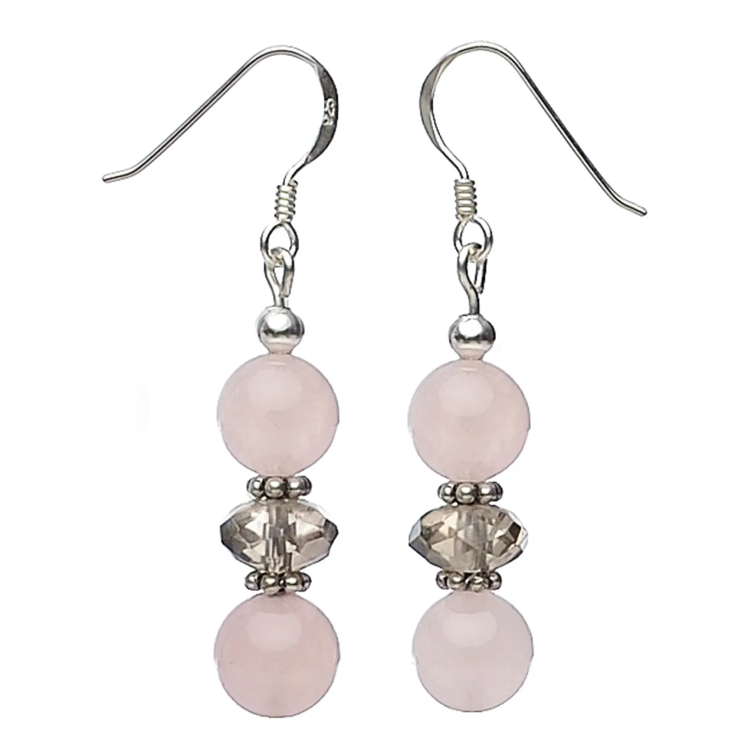 Ohrringe Ohrhänger aus Rosenquarz & Rauchquarz facettiert, 925 Silber