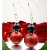 Ohrringe Ohrhänger aus Schaumkoralle & Onyx, rot schwarz, 925 Silber