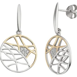 Ohrringe Ohrhänger aus 925 Silber bicolor vergoldet Ø17,9mm mit 10 Zirkonia