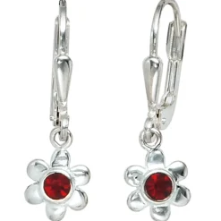 Ohrringe Ohrhänger Boutons Blume Blumen 925 Silber Glassteine rot