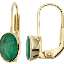 Ohrringe Ohrhänger Boutons Smaragd grün oval 333 Gold Gelbgold schlicht