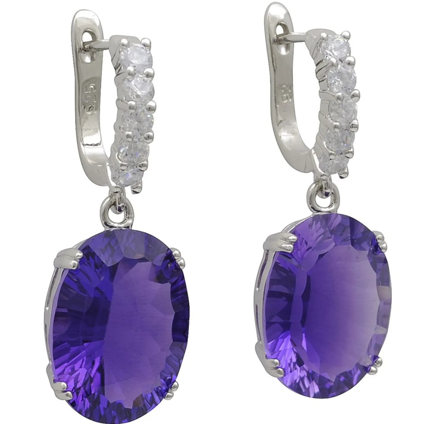 Ohrringe Ohrhänger Brisur mit Amethyst oval & 10 Zirkonia 925 Silber Damen