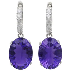 Ohrringe Ohrhänger Brisur mit Amethyst oval & 10 Zirkonia 925 Silber Damen