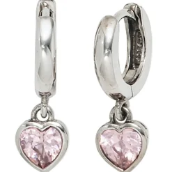 Ohrringe Ohrhänger Creolen Herz Herzen mit Zirkonia rose 925 Silber
