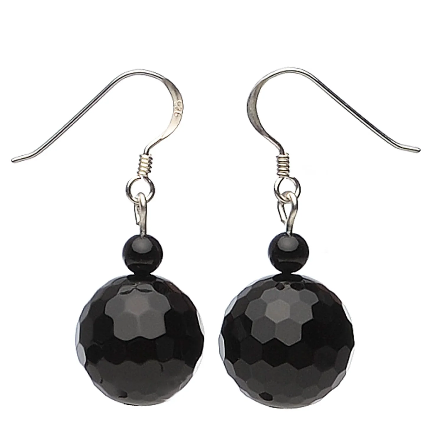 Ohrringe Ohrhänger, echter Onyx facettiert, 925 Silber, Ø14mm, schwarz