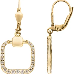 Ohrringe Ohrhänger 333 Gold Gelbgold 46 Zirkonia 31,4x14mm Quadrat abgerundet