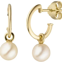 Ohrringe Ohrhänger Halbcreolen Süßwasser Perlen 6,5-7mm weiß 585 Gold Gelbgold