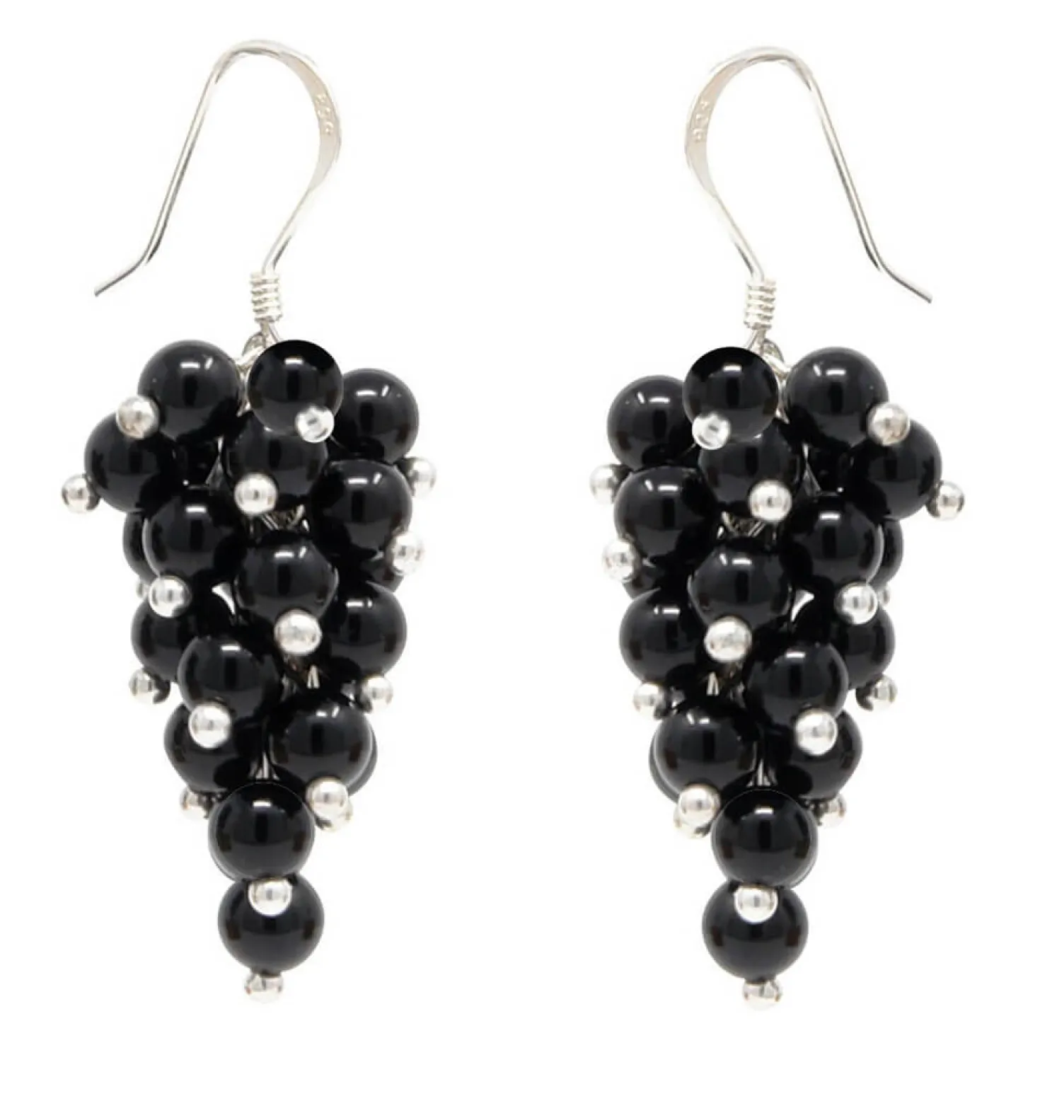 Ohrringe Ohrhänger in Traubenform aus Onyx schwarz & 925 Silber, Damen