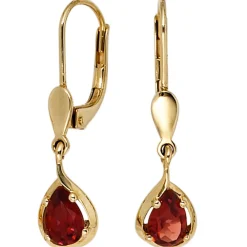 Ohrringe Ohrhänger mit Granat dunkelrot 585 Gold Gelbgold Ohrschmuck