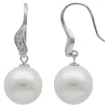 Ohrringe Ohrhänger mit großen Perlen Muschelkernperlen & Zirkonia weiß 925 Silber Damen