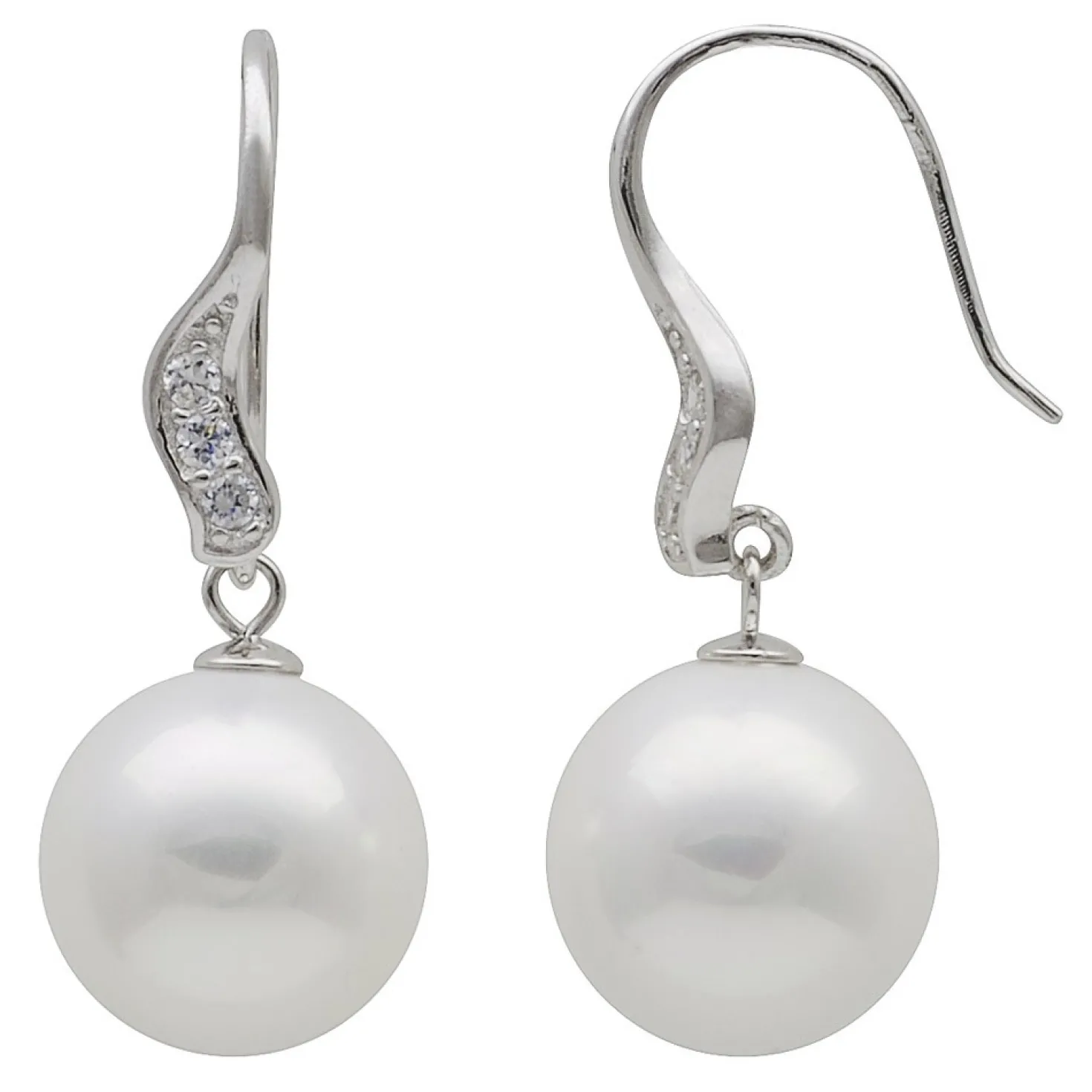 Ohrringe Ohrhänger mit großen Perlen Muschelkernperlen & Zirkonia weiß 925 Silber Damen
