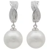Ohrringe Ohrhänger mit 14 mm Perlen Muschelkernperlen Zirkonia weiß 925 Silber
